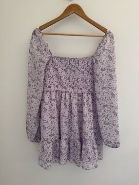 Lavender Floral Smocked Peplum Top Cottagecore Square Neck